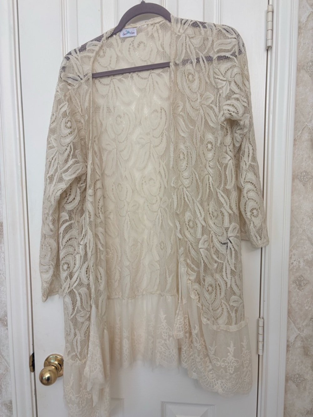 Sheer Lace Duster Cardigan in Cream